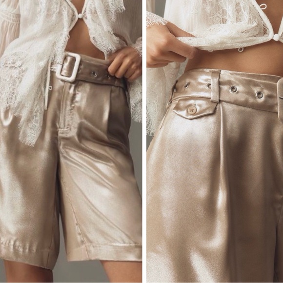 Anthropologie Liquid Shine Belted Bermuda Shorts Size 6
